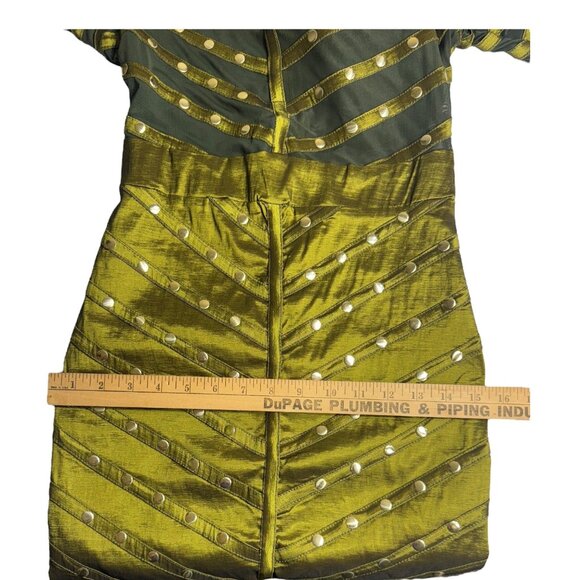 Studded Mesh Bandage Sexy Metallic Green Bodycon Mini Dress - Picture 9 of 10